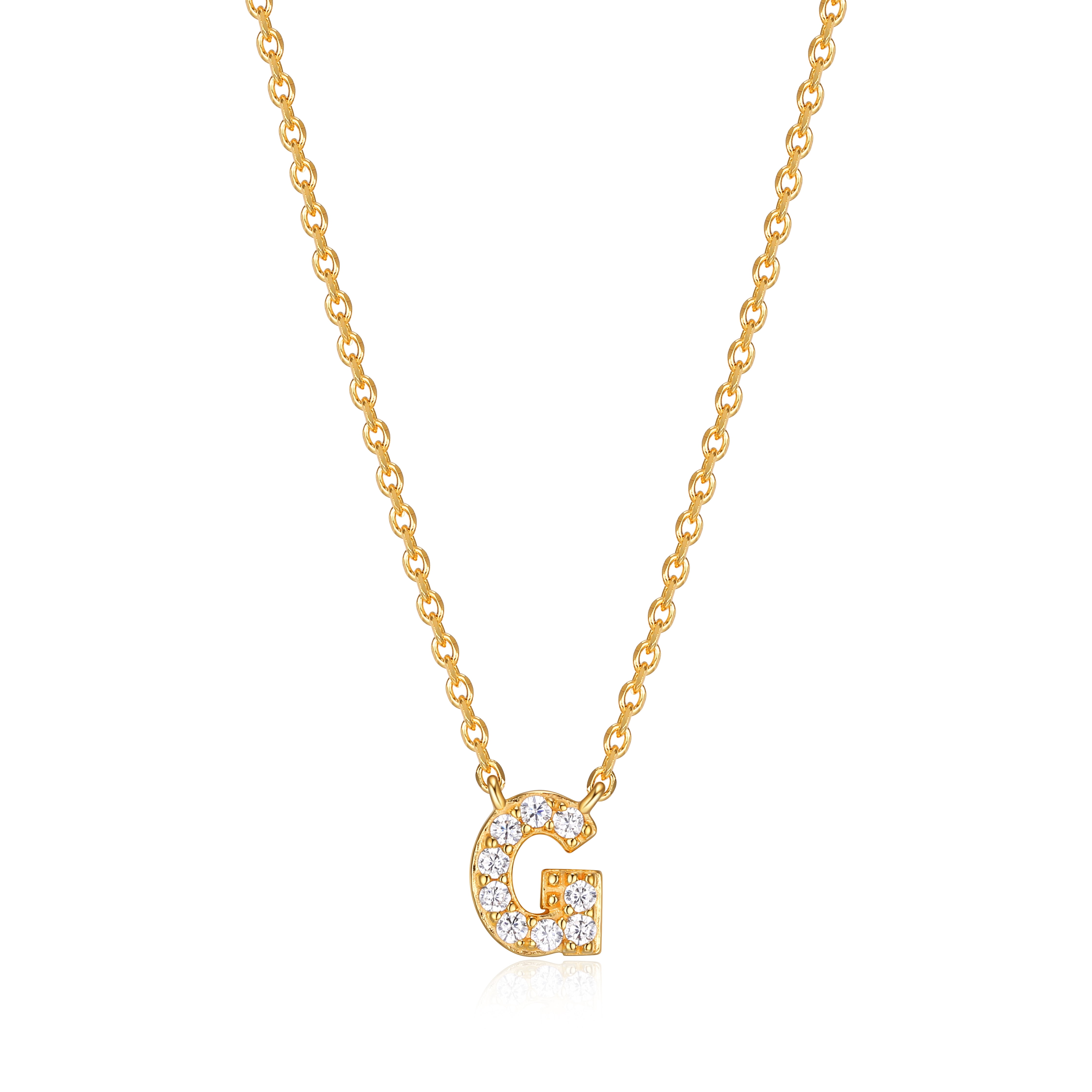 Forever Facets "G" CZ Necklace in Gold over Sterling Silver, Adult Female