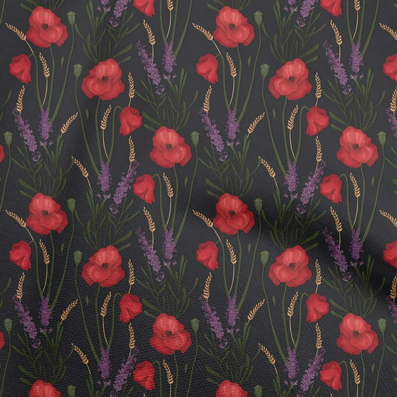 oneOone Polyester Spandex Red Fabric Floral Retro Fabric For Sewing Printed Craft Fabric By The Yard 56 Inch Wide
