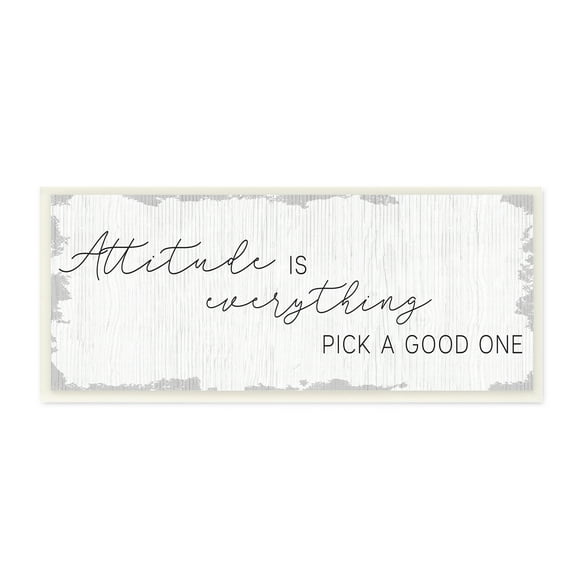 Stupell Industries Attitude Is Everything Distressed Plank Look Black White Inspirational Painting Unframed Art Print Wall Art, 7 x 17