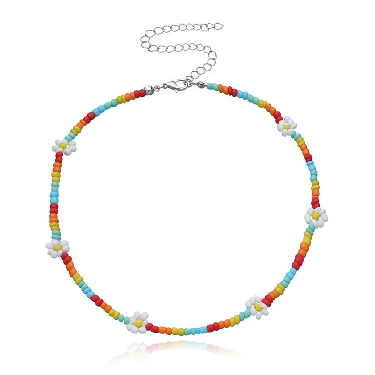 Daisy Chain Bracelet. Seed Bead Rainbow Flower Bracelet Adjustable