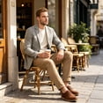 thumbnail image 4 of Cloudstyle Men's Solid Color Notch Lapel Two-Button Linen Blazer - Casual Regular Fit Spring/Fall No Back Vent Jacket, 4 of 12
