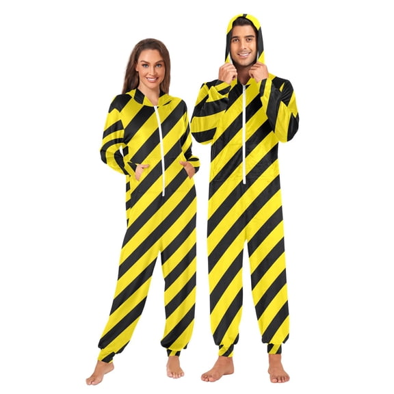 joogoo Yellow Stripes Unisex Adults Onesies Pajamas Jumpsuits L