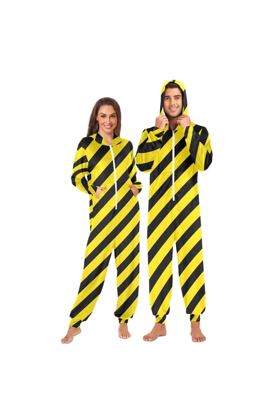 Yellow Stripes Unisex Adults Onesies Pajamas Jumpsuits L