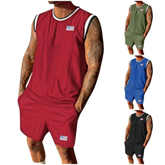 GERsome Mens 2 Piece Tracksuits Sleeveless Crew Neck Tank Tops and Shorts Sets Athletic Loungewear for Summer M-3XL