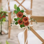 Mocoosy 50Pcs Burnt Orange Artificial Rose Flowers, Terracotta Fake Roses for Decorations, Real Touch Foam Rose Bulk with Stem Fall Floral Arrangements Wedding Bouquets Bridal Shower Party Home Decor