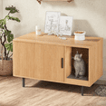 thumbnail image 2 of VEANERWOOD Hidden Cat Litter Box Enclosure Furniture with Cat Scratch Pad and Tambour Sliding Door, Multi-Functional Side End Table Cat House for Living Room, Natural, 2 of 10