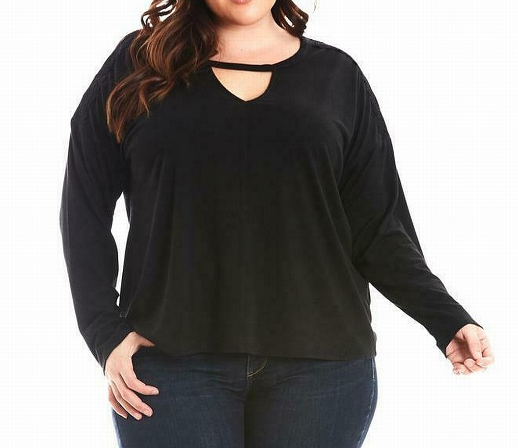 Eyeshadow Eyeshadow Womens Plus Keyhole CrochetTrim Knit Top