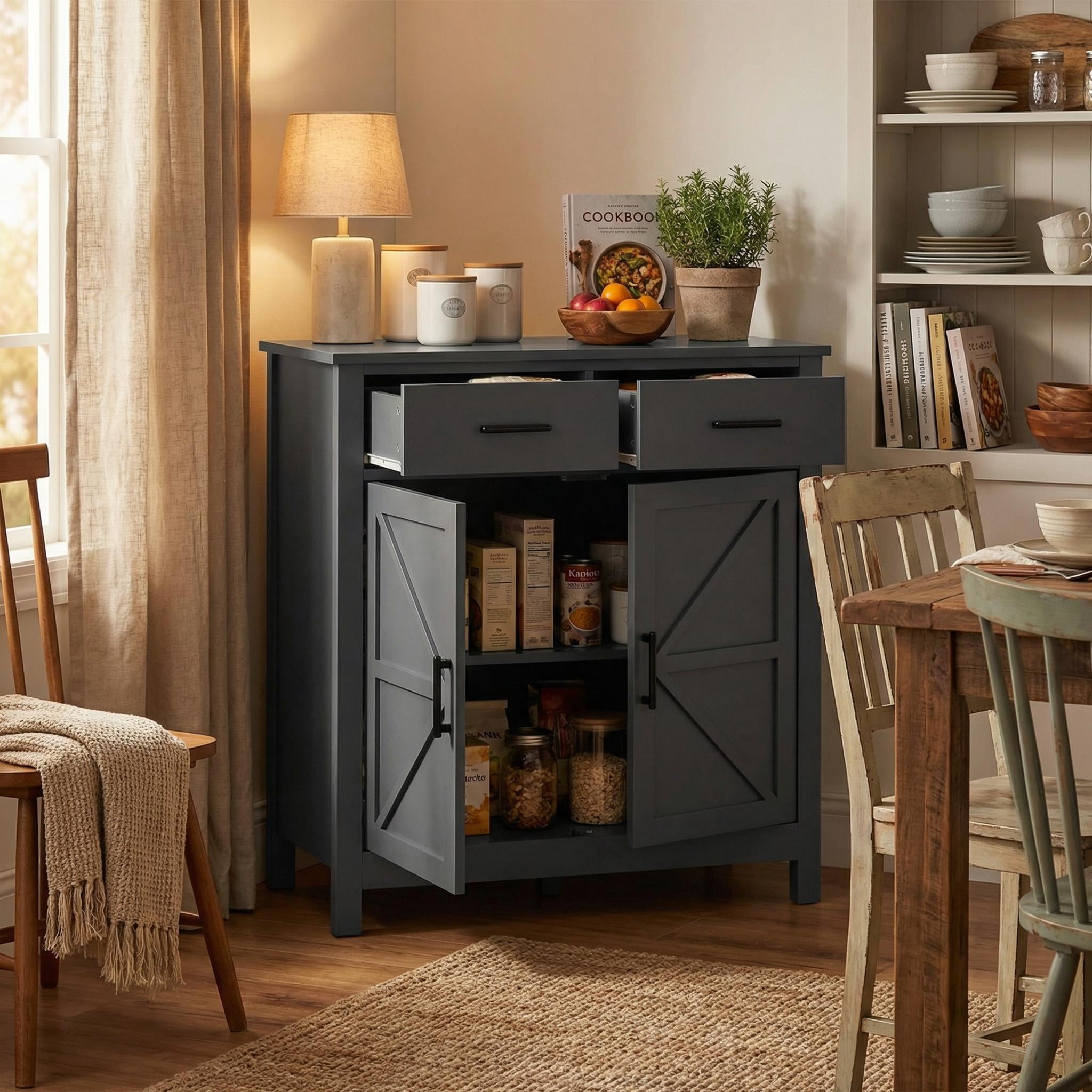 Homy Casa 31.5" Pantry Storage Cabinet Drawers and Doors, Adjustable Shelf, Kitchen Sideboard Buffet
