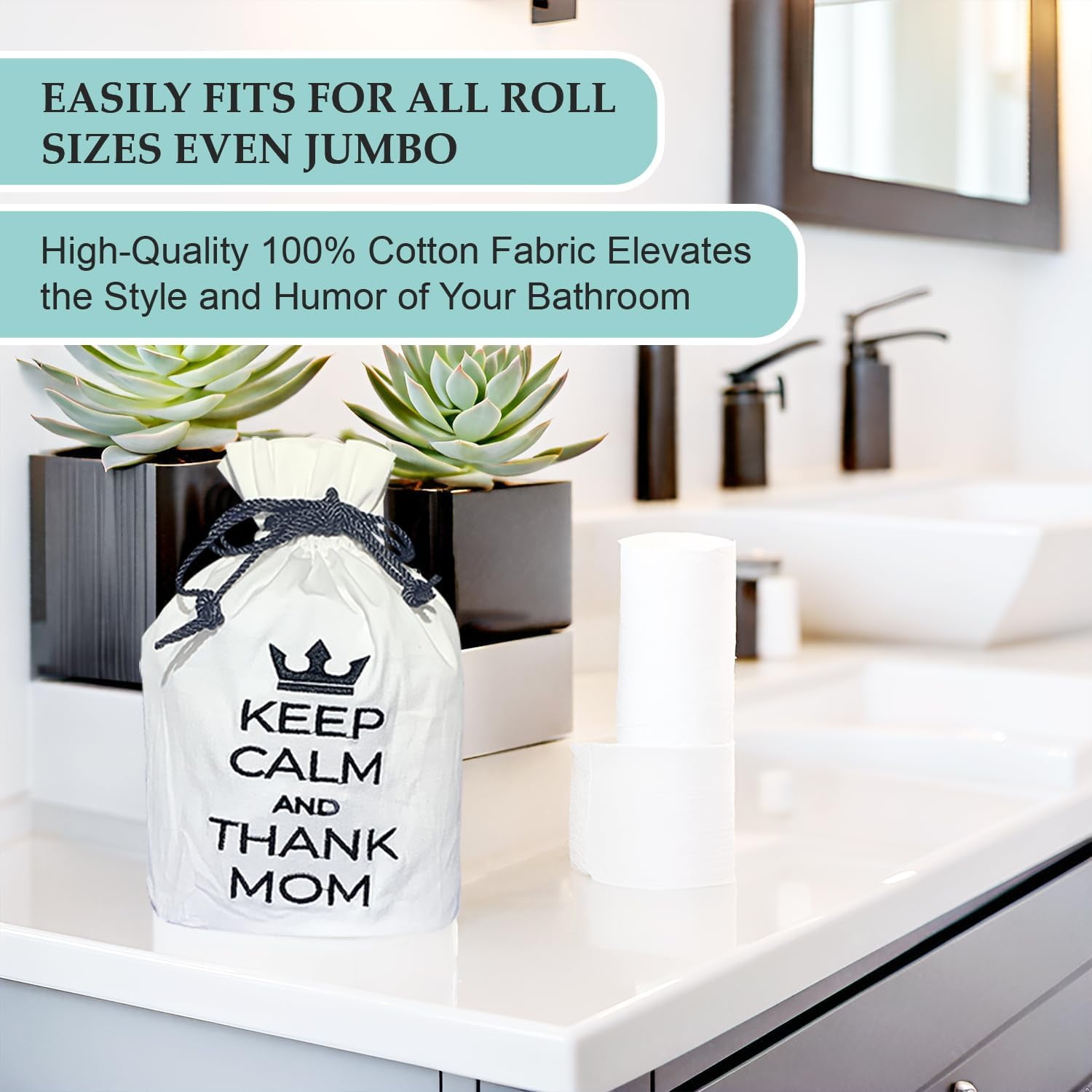 Born Uncommon Toilet Paper Roll Cover - 9" x 5.5" Reusable Cotton Toilet Paper Cover with Drawstring Closure – Decorative Bathrooms Tissue Roll Storage Bag