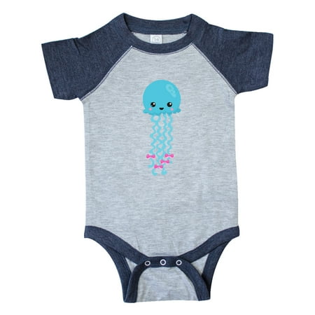 

Inktastic Blue Jellyfish Cute Jellyfish With Pink Ribbons Gift Baby Girl Bodysuit