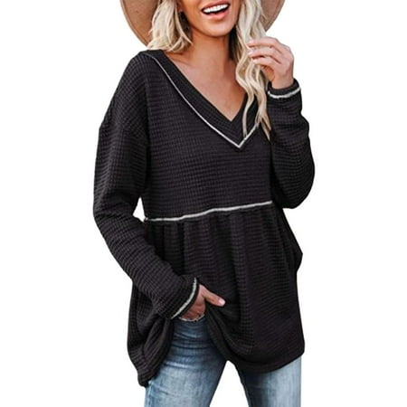 

Younar Womens V Neck Waffle Tunic Top Long Sleeve Waffle Maternity Shirt Off Shoulder Sweater Top Oversized Hem Design for Ladies Maternity Wear 5 Sizes and 7 Colors popular