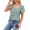thumbnail image 3 of Women'S Tunic Tops Loose Fit Short Sleeve Shirts Crew Neck Summer Casual Tops Bean Green XL, 3 of 9