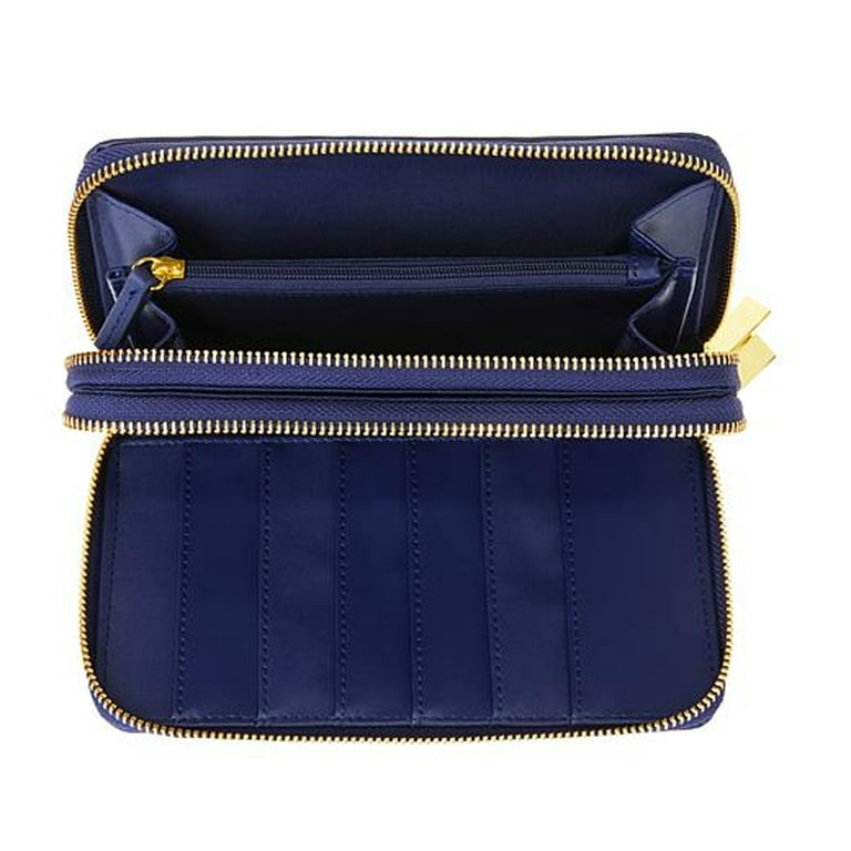 JOY Mangano Leather Wallet 2 Wrap Around Zippers RFID Navy Blue