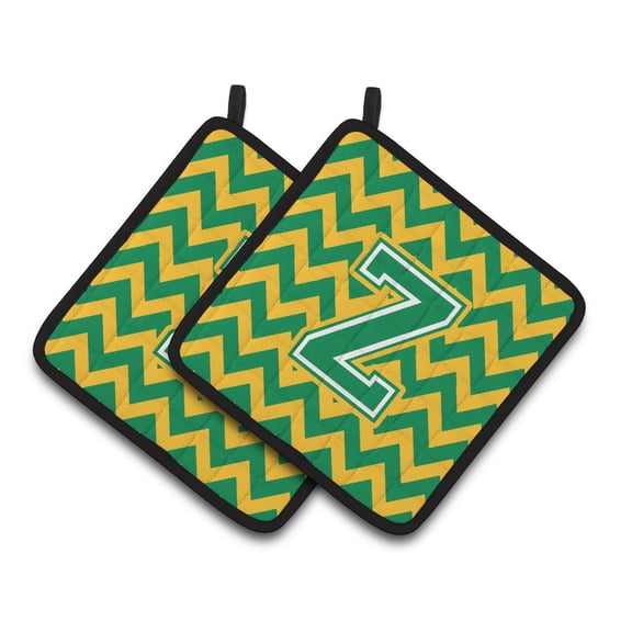 Carolines Treasures CJ1059-ZPTHD Letter Z Chevron Green and Gold Pair of Pot Holders, 7.5HX7.5W, multicolor