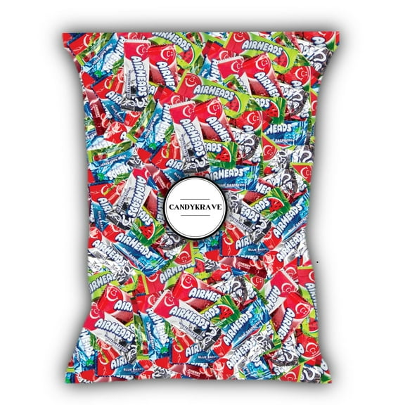 Airheads Candy Mini Bars, Assorted Fruit Flavors, 40 Pieces Variety Bulk Bag, Individually Wrapped Non-Melting Chewy Fruit Taffy, Gluten Free, Perfect for Birthdays, Parties & Pantry (1 lbs)