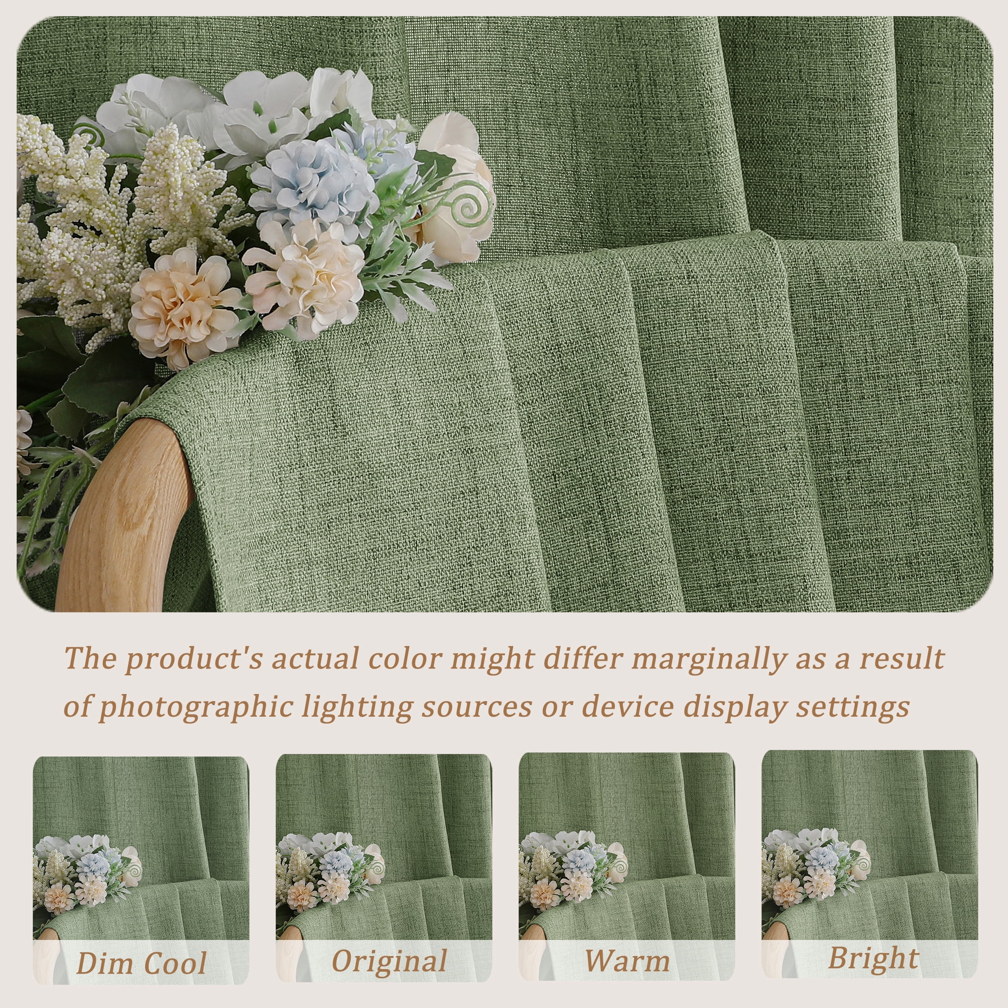 Patin Green Curtains 2 Panels 52 x 84 Inch, Vintage Faux Linen Textured Light Filtering Airy Farmhouse Curtains, Privacy Rod Pocket Bedroom Window Drapes for Living Room Sliding Door