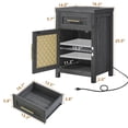 thumbnail image 2 of Set of 2 End Table with Charging Station for Living Room, Farmhouse Side Table with Drawer, Nightstand Bedside Table with Storage Cabinet, Dark Grey, 2 of 11