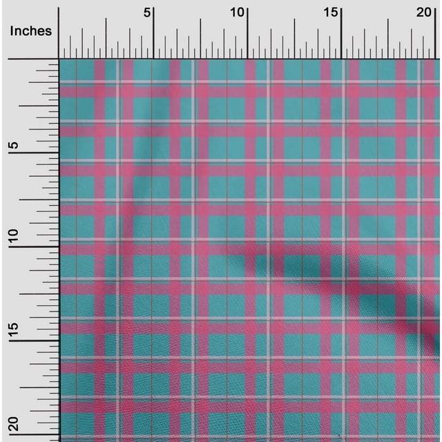 oneOone Polyester Lycra Teal Blue Fabric Madras Check Sewing Material Print Fabric By The Yard 56 Inch Wide