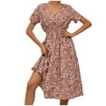 thumbnail image 2 of Fesfesfes Spring Dresses for Women Casual Short Sleeve V-Neck Floral Print Dresses Beach Boho Midi Dress, 2 of 6