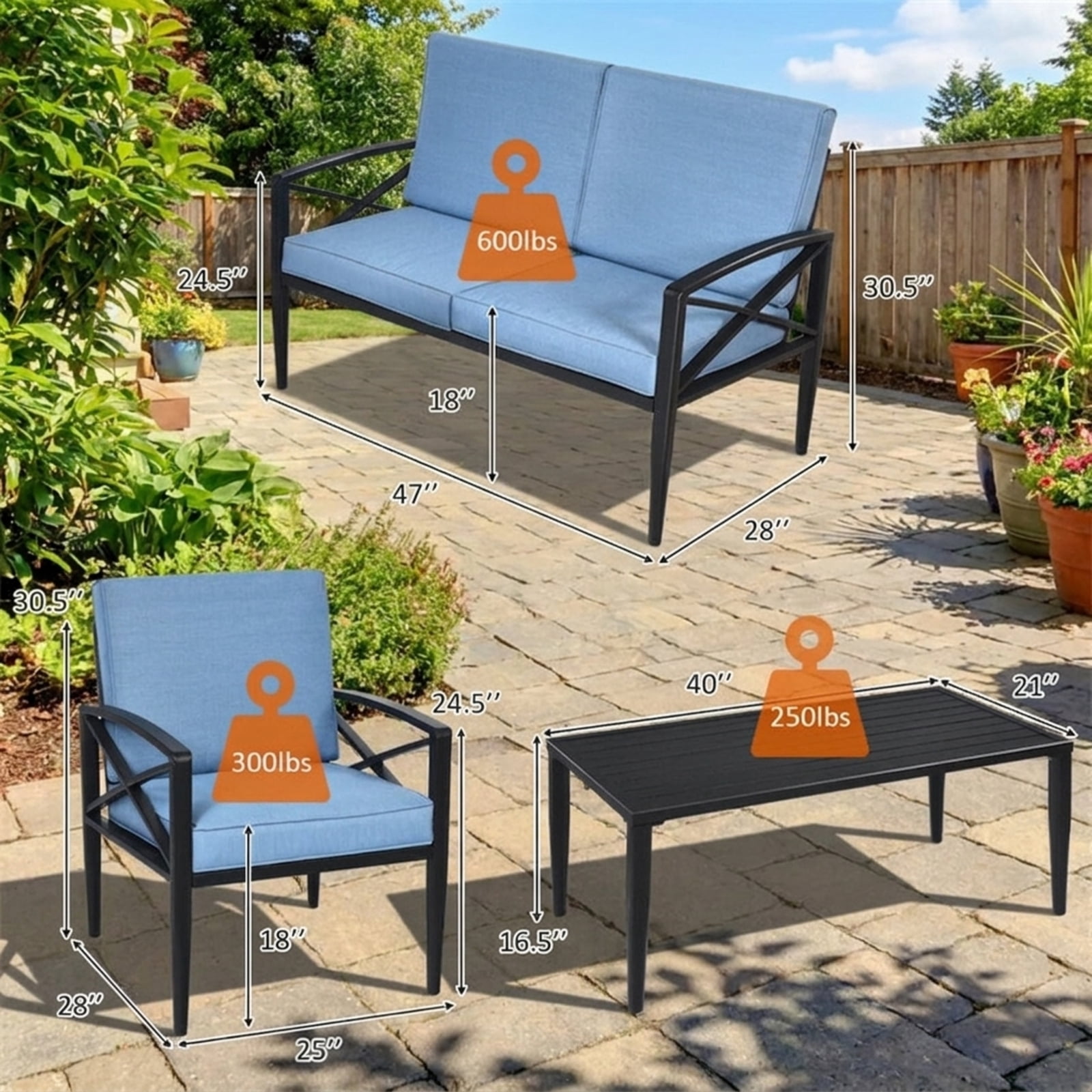 Biotree 4 Piece Patio Furniture Set aluminum frame cushioned sofa outdoor conversation set with side table for garden backyard and porch