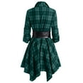 thumbnail image 3 of QATAINLAV Vintage Dresses for Women Rolled Up Long Sleeve Plaid Button Down Shirt Dress Casual Asymmetrical High Low Hem Dress with Belt Holiday Sales Green M, 3 of 4