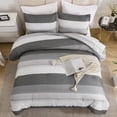 thumbnail image 2 of Dark Grey Comforter Set Oversized King - 3 Pieces Lightweight Dark Grey Colorblock Stripe Fluffy Bedding Comforter Sets, All Season Bed Set, 2 of 14