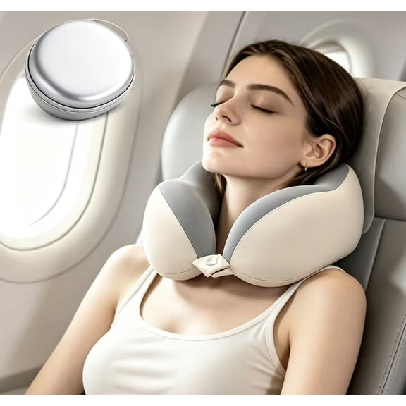 Travel Pillow Memory Foam, Comfortable Travel Neck Pillow U Shape with Carry Bag, Portable Plane Accessories Suitable for Planes, Trains, Self-Driving Cars, Off-White