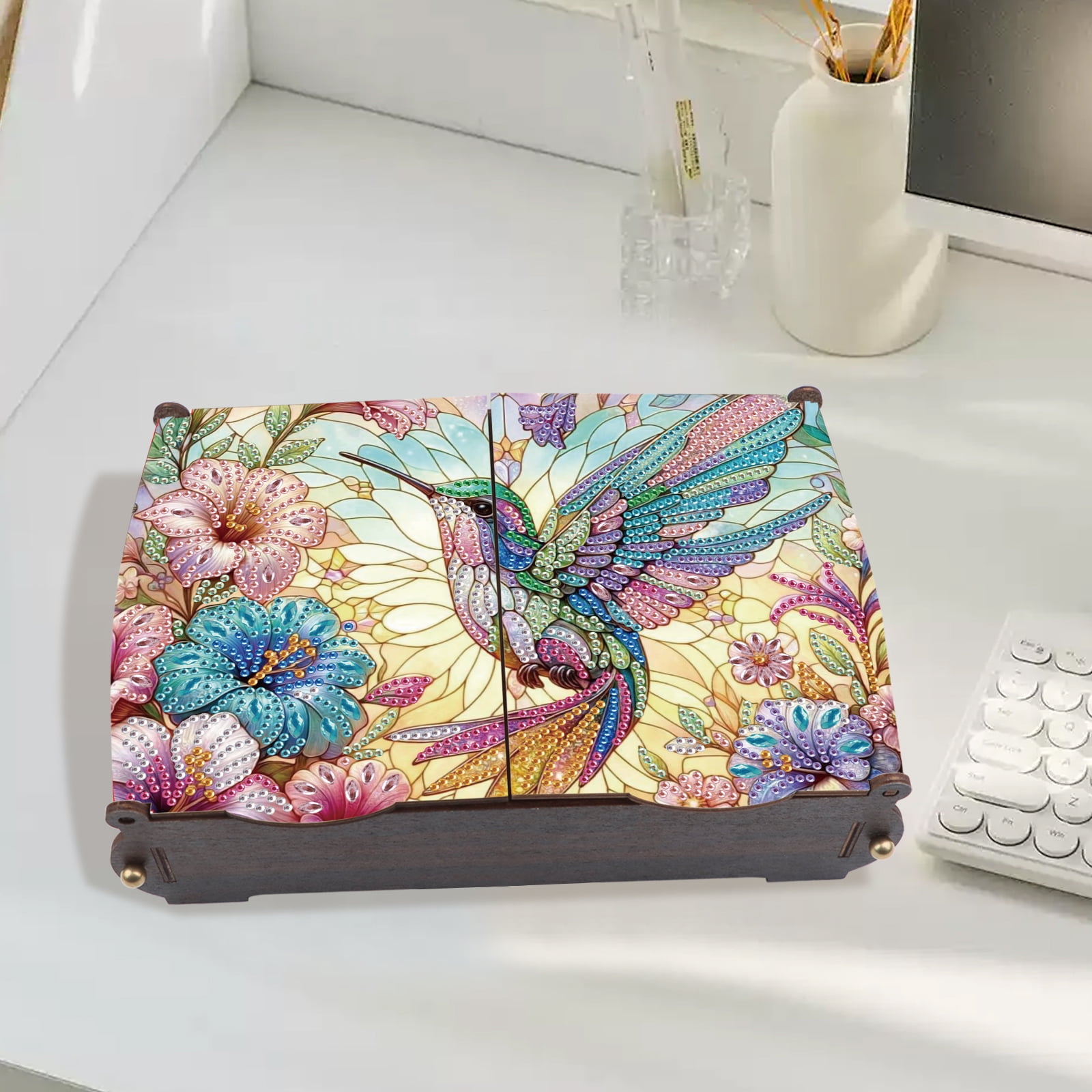 Diamond Painting Kit Storage Box Flower and Bird DIY Multi-Purpose Craft Storage Box Ideal for Home Offices and Holiday Gifts