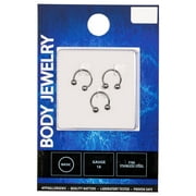 Adult Body Jewelry Stainless Steel 16 Gauge Horseshoe Nose Rings, 3 Pack