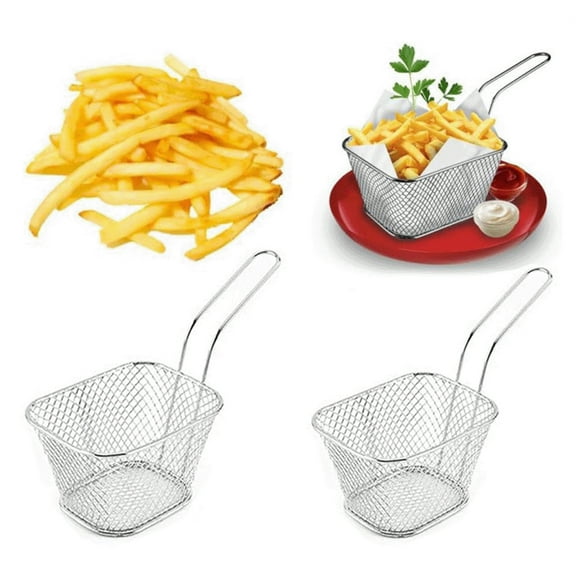 Chip Serving Frying Baskets 2 Pcs,Stainless Steel Deep Fry Basket,Wire Mesh Chip Frying Basket,with Folding Handles for Kitchen Frying Pasta Spaghetti