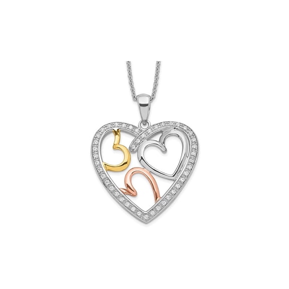 Sterling Silver - Bond of Love - Heart Pendant Necklace with Synthetic Cubic Zirconia (CZ)s for Women
