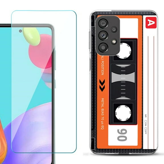 Slim-Fit Gel TPU Phone Case for Samsung Galaxy A33 5G, with Tempered Glass Screen Protector, by OneToughShield ® - Cassette Orange