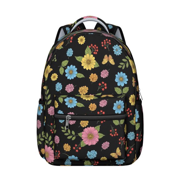 Pioneer Flower Floral Print Pattern Backpack for School, Cute School Bag with Adjustable Shoulder Straps and Padded Back, 15.3"x11"x7.1"