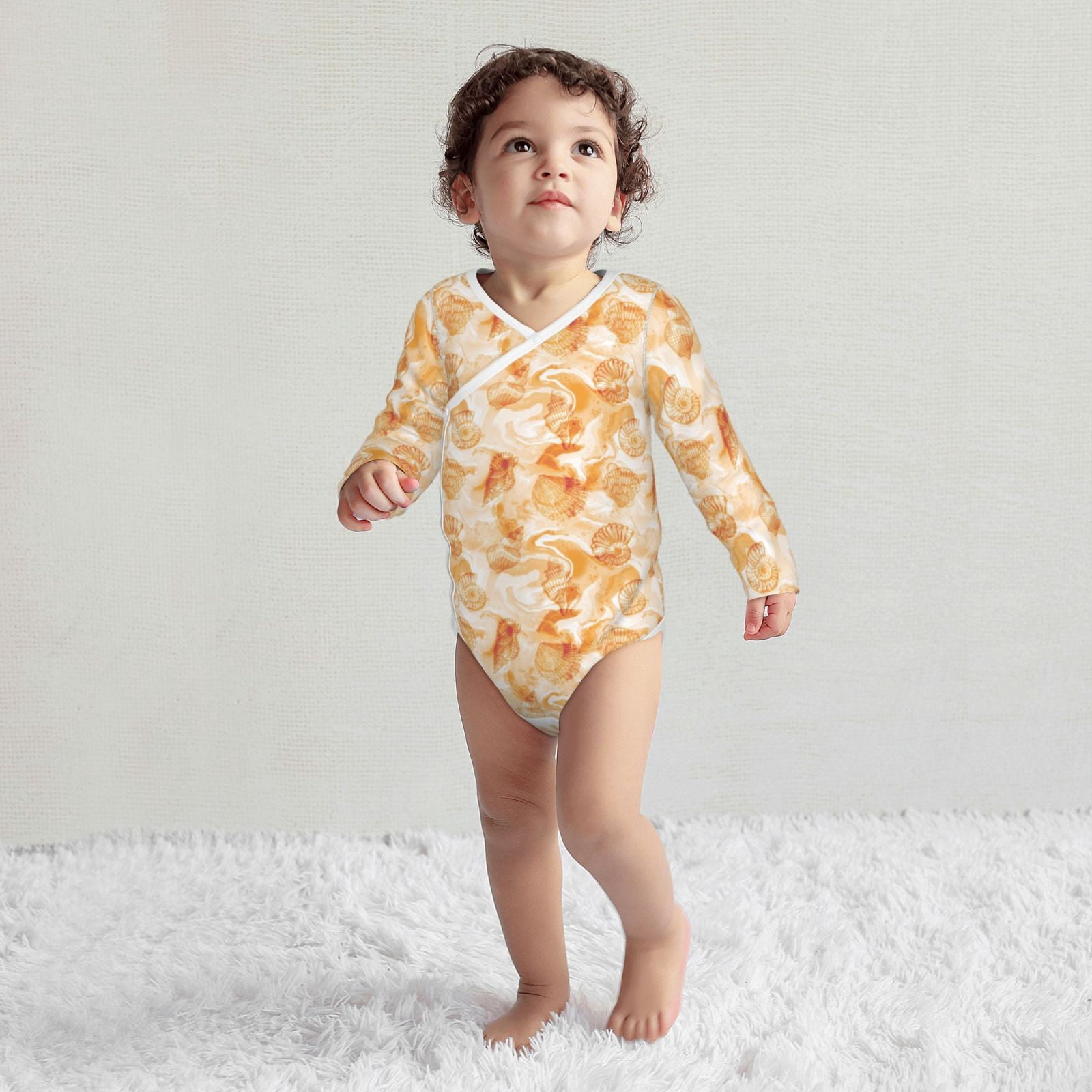 Xecao Watercolor Sea Shells Print Baby unisex-baby Cotton Long-sleeve Bodysuits-3 Months