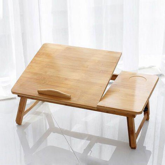 Portable Workstation Laptop Desk, Natural Bamboo With Heat Dissipation And Smooth Surface, Removable Baffle For 15.6 Inch Laptop