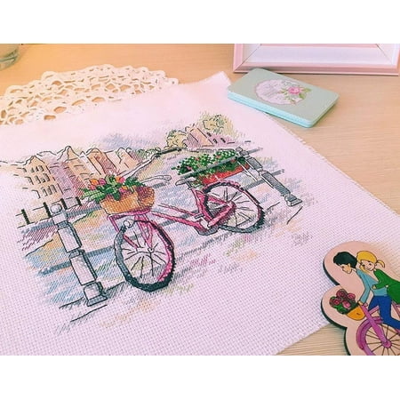UPC: 4627128735056 | Counted Cross-Stitch Kit On the Bridge SM-385 By MP Studia Pink Bicycle Needlework Blue