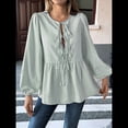 thumbnail image 4 of Blusa Holgada con Cuello en V y Mangas Abullonadas con Cordones para Mujer, Estilo Y2K, Ropa de Verano. Verde XXL, 4 of 8