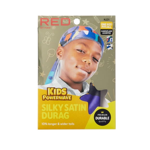 Red by Kiss Kids Sating Durags Powerwave Kids Durags Long Tail and Wide Strap Headwraps Beanies