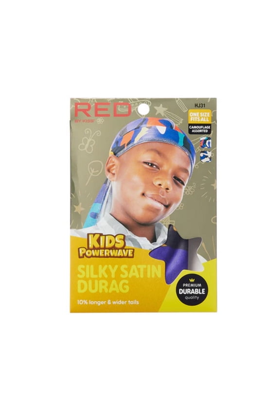 Red by Kiss Kids Sating Durags Powerwave Kids Durags Long Tail and Wide Strap Headwraps Beanies