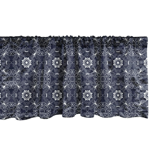 Ambesonne Oriental Valance Pack of 2, Vintage Spirals Curves, 54"X12", Dark Violet Blue Pearl