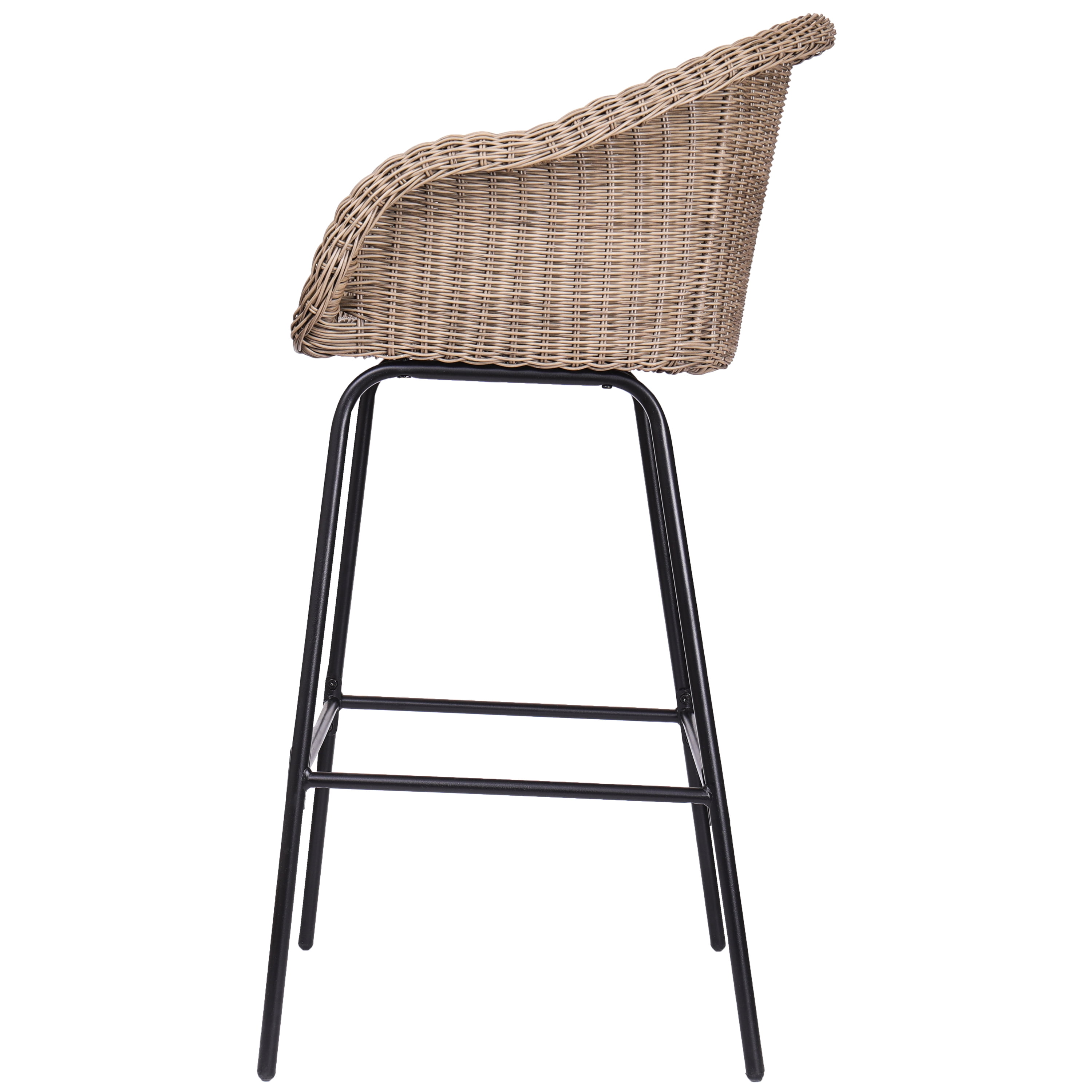 Outdoor Metal Wicker Barstool, Light Brown Faux Wicker, Set of 2