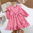 thumbnail image 2 of MEZZALL Child Stylish Girls Long Sleeve Dress Elegant Lace Trim Fit And Flare Party Wear Comfortable Soft Fabric Fall Season Casual And Formal Attire O-Neck Festival Sundress Soft, 2 of 8