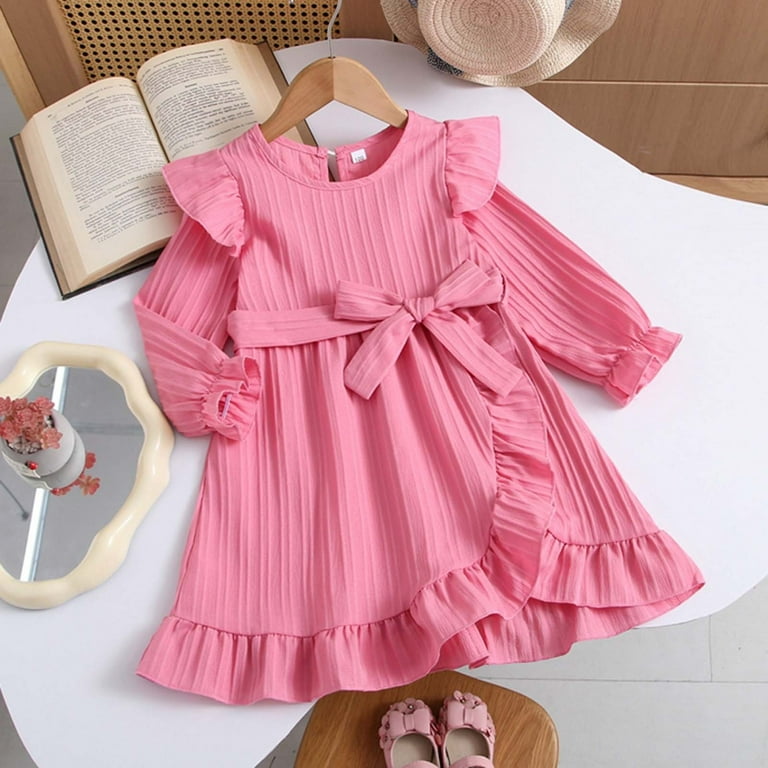 MEZZALL Child Stylish Girls Long Sleeve Dress Elegant Lace Trim Fit And  Flare Party Wear Comfortable Soft Fabric Fall Season Casual And Formal  Attire O-Neck Festival Sundress Cozy - Walmart.com