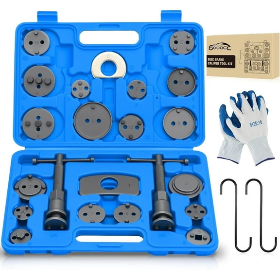 GOOACC 22Pcs Disc Brake Caliper Compression Tool Set, with Brake Caliper Hangers & Gloves for Brake Pad Replacement Reset Brake Tools Caliper Press Tool Kit, Blue