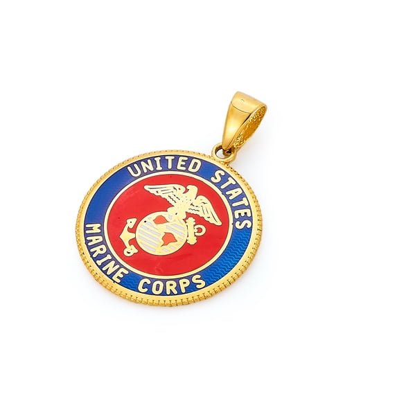 14k Genuine Yellow Gold US Marine Double Sided Pendant