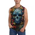 thumbnail image 2 of Fotbe Men's Butterfly Flower Skull A Print Men's Sleeveless Muscle Tank Tops Casual T-Shirts for Gym Workout Beach-Small, 2 of 8