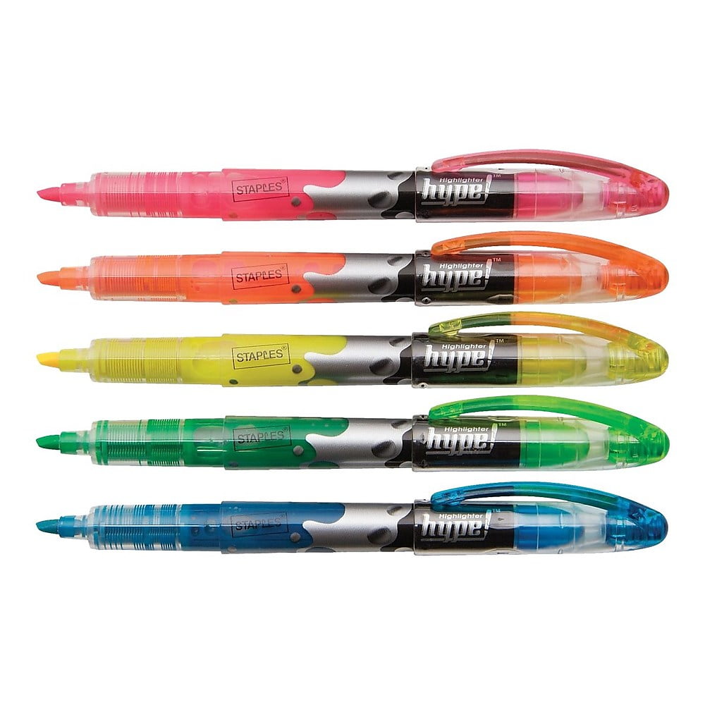Staples Hype! Liquid Highlighters Assorted 5/Pack (34657CC) 608393