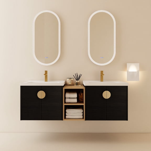 60-Inch Vanity with Metal Handles and Two-Door Storage - Enhanced Comfort in Bathroom
