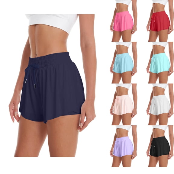 HVOBTTY Women's Summer Wide Leg Swimmwear Shorts Solid Color Loose Sports with Side Pockets