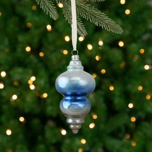 Northlight 6" Glass Finial Hanging Christmas Ornament - Sky Blue/Silver